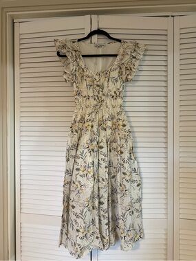 En Saison Cream Floral Midi Dress with Yellow Accents